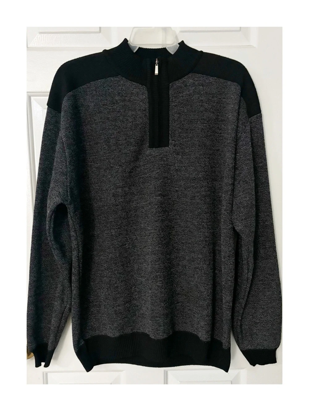 Studio Ferera Men's Mock Neck 1/4 Zip Sweater, Grey & Black XXXL